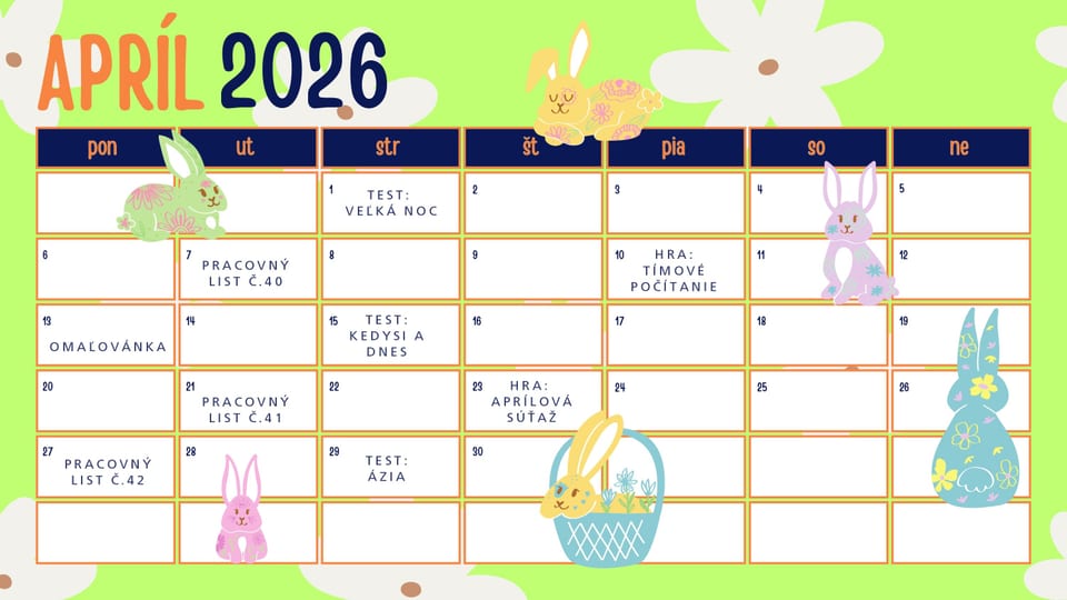The monthly calendar setting out when to use each item.